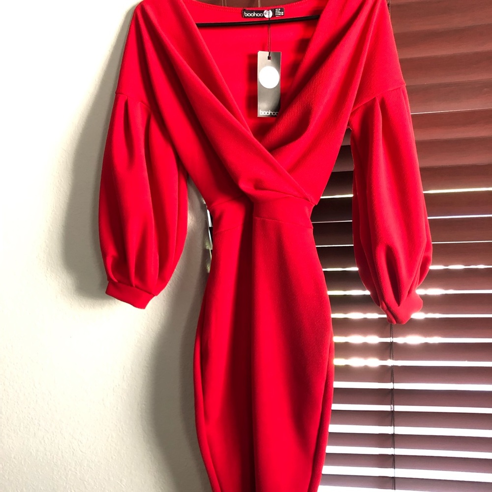 Red wrap bodycon dress